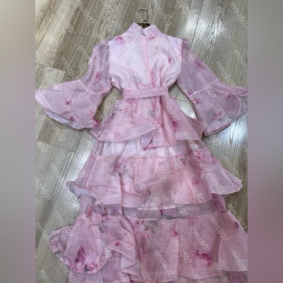 Designer-Style Pink Layered Ruffle Dress - Picture 2 of 5